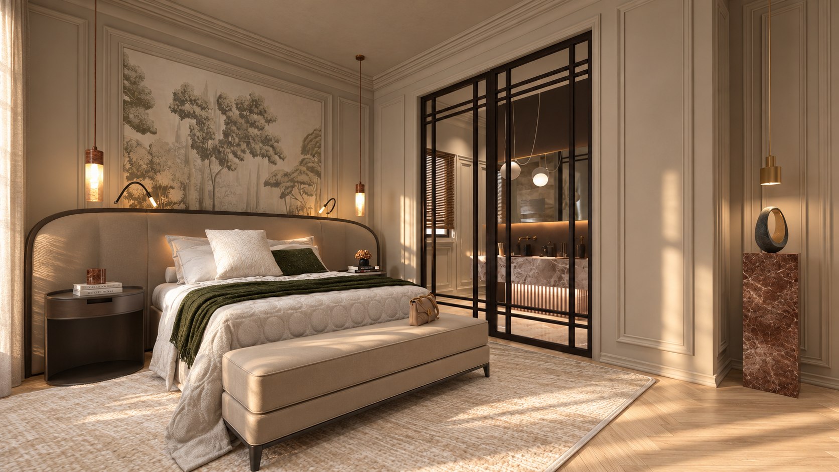 Schlafzimmer mit Panoramatapete