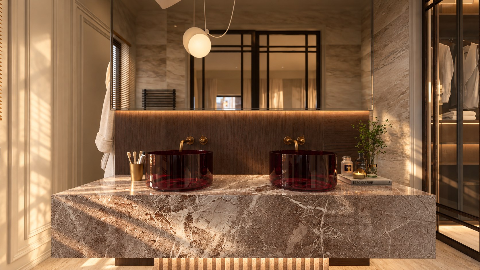 Waschtisch mit Bordeaux-Glasbecken